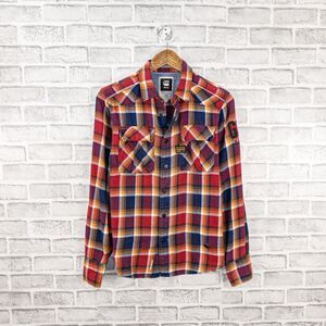 G Star RAW Men's Deck Bergen Flannel Shirt snap button Plaid Size Medium
